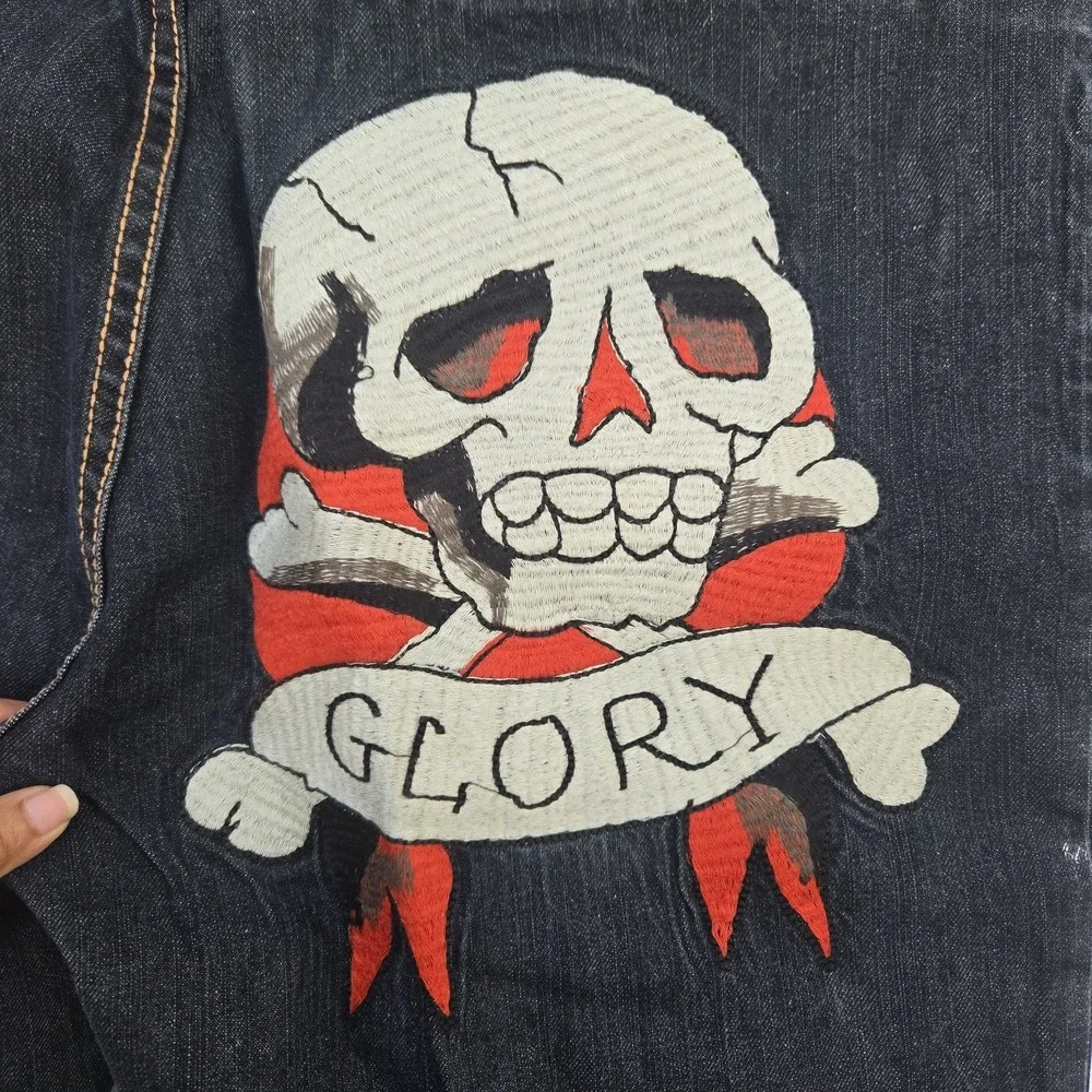 Vtg 2000s Ed Hardy Death or Glory Skull Embroidered Denim Jeans Y2K Men's‎ 38x34